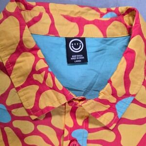 Neff Mens Large Short Sleeve Button Up Shirt Yellow Red Floral Psychedelic NEW*